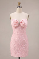 Load image into Gallery viewer, Pink Floral Tight Corset Mini Cocktail Dress with Bow