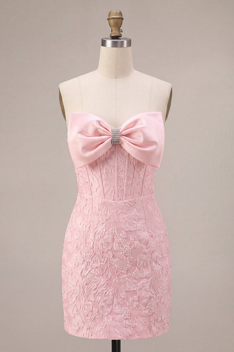 Load image into Gallery viewer, Pink Floral Tight Corset Mini Cocktail Dress with Bow