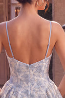 Load image into Gallery viewer, Floral Dusty Blue A Line Spaghetti Straps Mini Cocktail Dress