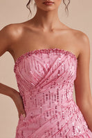 Load image into Gallery viewer, Sparkly Pink Strapless A Line Sequins Mini Bubble Cocktail Dress