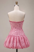 Load image into Gallery viewer, Sparkly Pink Strapless A Line Sequins Mini Bubble Cocktail Dress