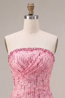 Load image into Gallery viewer, Sparkly Pink Strapless A Line Sequins Mini Bubble Cocktail Dress