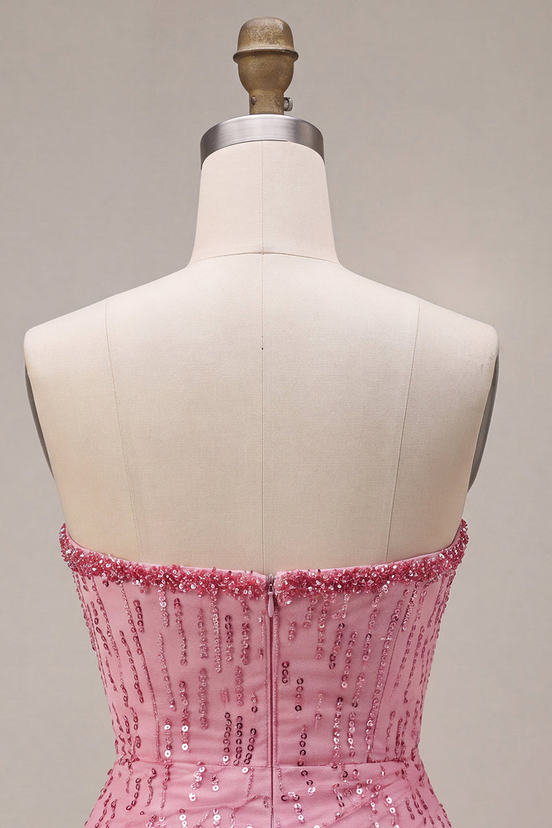 Load image into Gallery viewer, Sparkly Pink Strapless A Line Sequins Mini Bubble Cocktail Dress
