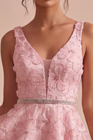 Load image into Gallery viewer, Floral Pink Sparkly A Line Beaded Short Cocktail Dress with Belt