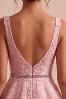 Load image into Gallery viewer, Floral Pink Sparkly A Line Beaded Short Cocktail Dress with Belt
