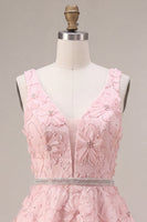 Load image into Gallery viewer, Floral Pink Sparkly A Line Beaded Short Cocktail Dress with Belt