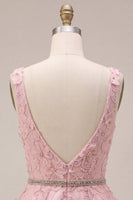 Load image into Gallery viewer, Floral Pink Sparkly A Line Beaded Short Cocktail Dress with Belt