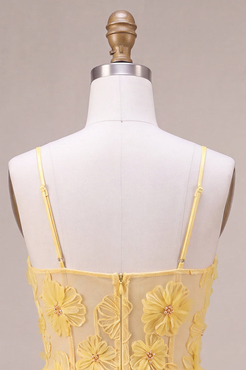 Load image into Gallery viewer, Floral A Line Yellow Sparkly Beaded Corset Short Cocktail Dress