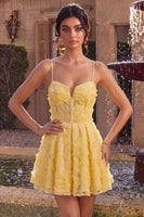 Load image into Gallery viewer, Floral A Line Yellow Sparkly Beaded Corset Short Cocktail Dress