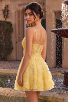 Load image into Gallery viewer, Floral A Line Yellow Sparkly Beaded Corset Short Cocktail Dress