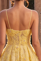 Load image into Gallery viewer, Floral A Line Yellow Sparkly Beaded Corset Short Cocktail Dress