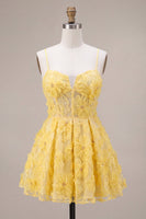 Load image into Gallery viewer, Floral A Line Yellow Sparkly Beaded Corset Short Cocktail Dress