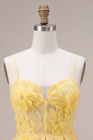 Load image into Gallery viewer, Floral A Line Yellow Sparkly Beaded Corset Short Cocktail Dress