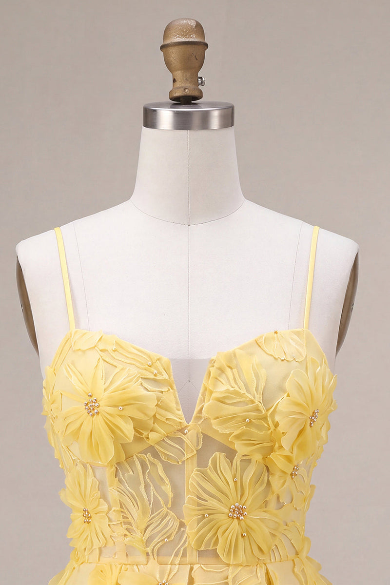 Load image into Gallery viewer, Floral A Line Yellow Sparkly Beaded Corset Short Cocktail Dress