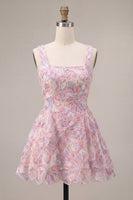 Load image into Gallery viewer, Lilac Floral Sparkly Beaded A Line Short Cocktail Dress