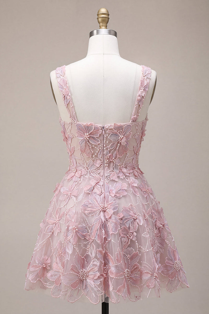 Load image into Gallery viewer, Lilac Floral Sparkly Beaded A Line Short Cocktail Dress