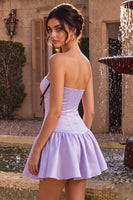 Load image into Gallery viewer, Lilac Sweetheart A Line Satin Short Cocktail Dress with Bow