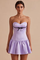 Load image into Gallery viewer, Lilac Sweetheart A Line Satin Short Cocktail Dress with Bow
