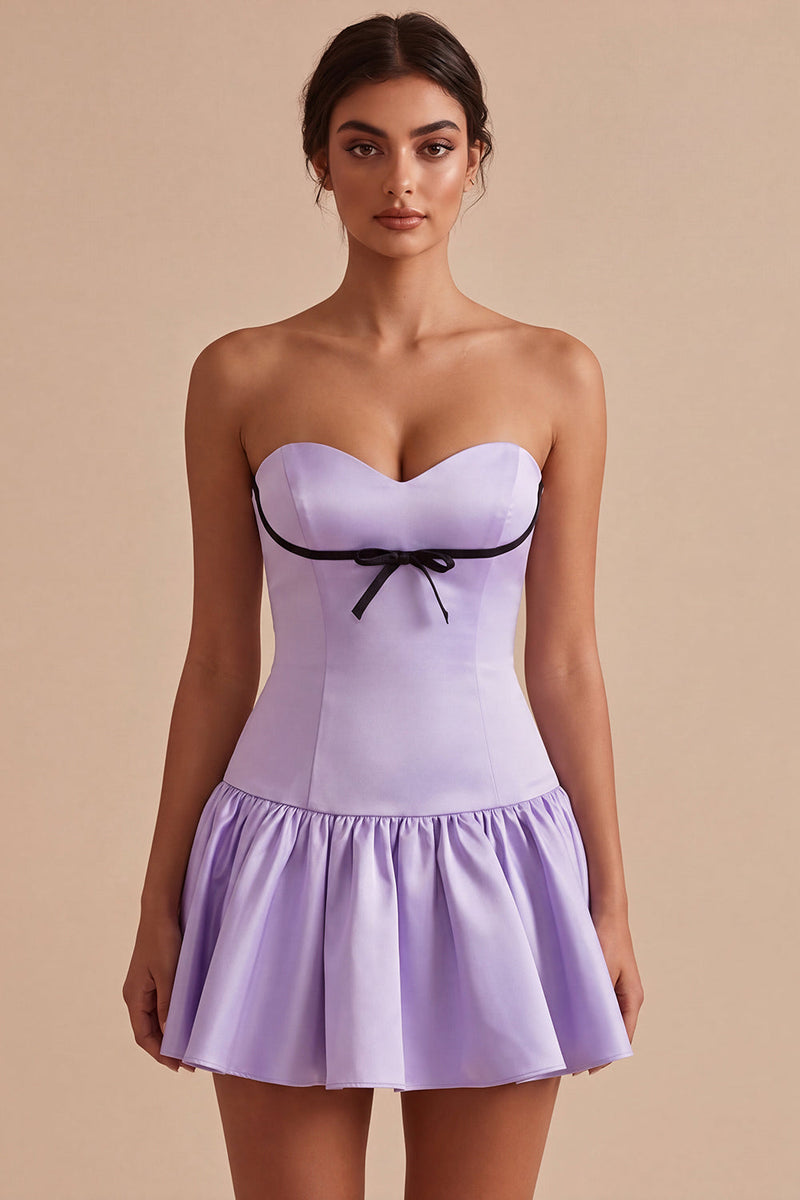 Load image into Gallery viewer, Lilac Sweetheart A Line Satin Short Cocktail Dress with Bow