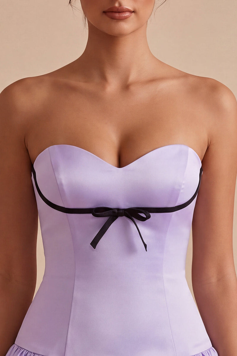 Load image into Gallery viewer, Lilac Sweetheart A Line Satin Short Cocktail Dress with Bow