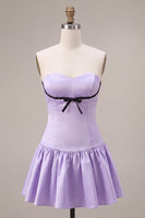 Load image into Gallery viewer, Lilac Sweetheart A Line Satin Short Cocktail Dress with Bow