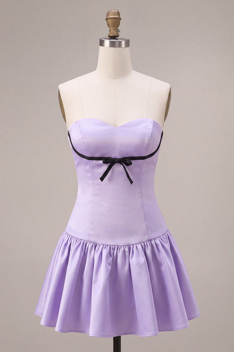 Load image into Gallery viewer, Lilac Sweetheart A Line Satin Short Cocktail Dress with Bow