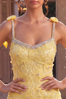 Load image into Gallery viewer, Sparkly Yellow Floral Beaded Ruffled Tight Short Cocktail Dress with Bows