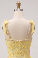 Load image into Gallery viewer, Sparkly Yellow Floral Beaded Ruffled Tight Short Cocktail Dress with Bows