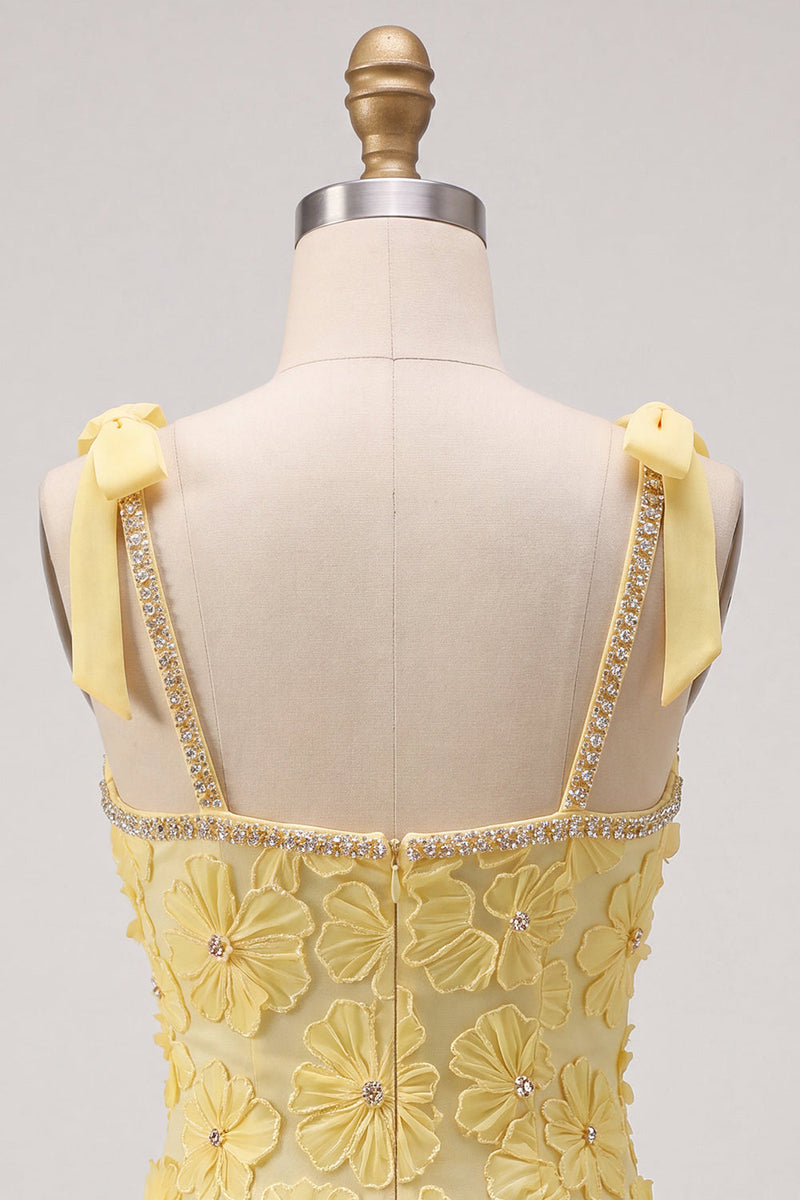 Load image into Gallery viewer, Sparkly Yellow Floral Beaded Ruffled Tight Short Cocktail Dress with Bows