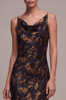 Load image into Gallery viewer, Black Floral Cowl Neck Spaghetti Straps Long Mermaid Formal Dress
