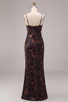 Load image into Gallery viewer, Black Floral Cowl Neck Spaghetti Straps Long Mermaid Formal Dress