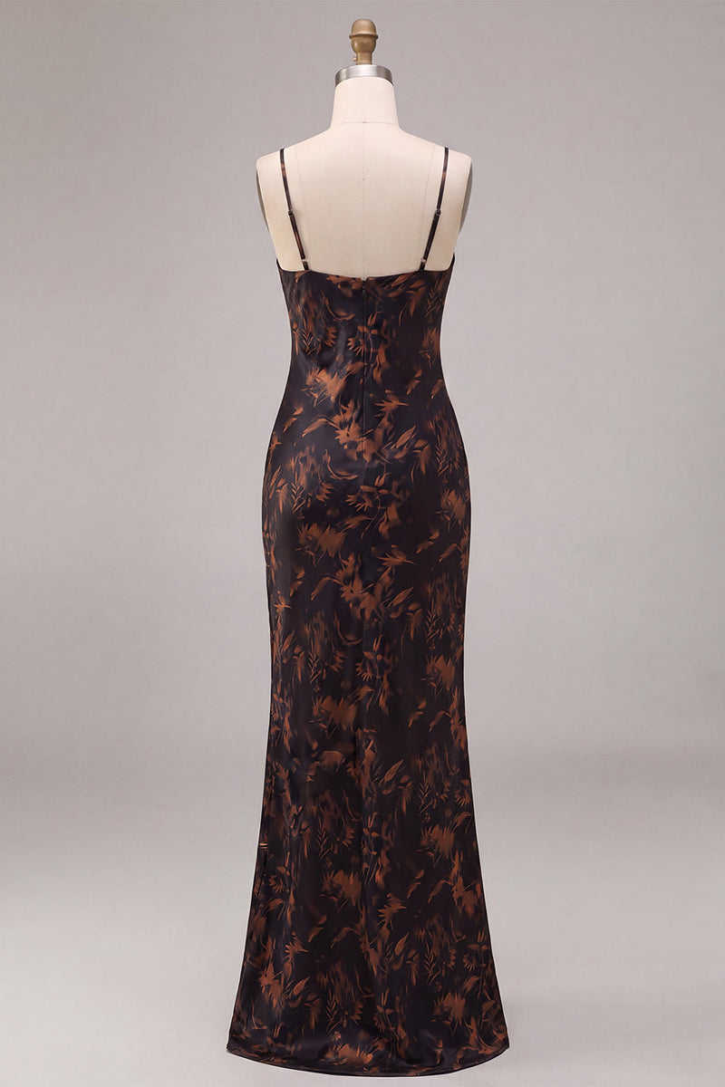 Load image into Gallery viewer, Black Floral Cowl Neck Spaghetti Straps Long Mermaid Formal Dress