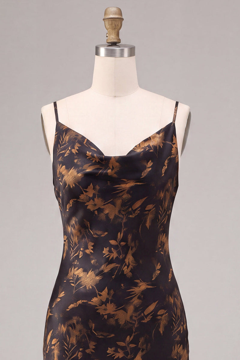 Load image into Gallery viewer, Black Floral Cowl Neck Spaghetti Straps Long Mermaid Formal Dress