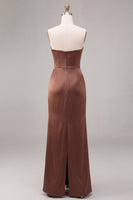 Load image into Gallery viewer, Simple Coffee  Satin Strapless Ruched Sheath Long Formal Dress