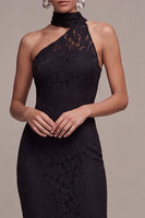 Load image into Gallery viewer, Black Lace Halter Mermaid Long Formal Dress with Keyhole