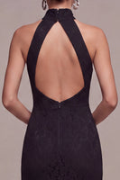 Load image into Gallery viewer, Black Lace Halter Mermaid Long Formal Dress with Keyhole