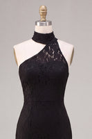 Load image into Gallery viewer, Black Lace Halter Mermaid Long Formal Dress with Keyhole