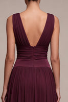 Load image into Gallery viewer, A Line Chiffon Burgundy V-Neck Pleated Long Formal Dress