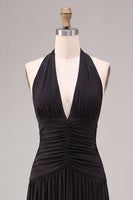 Load image into Gallery viewer, Black A Line Chiffon Halter V Neck Ruched Long Formal Dress