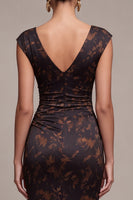 Load image into Gallery viewer, Black Floral V-Neck Mermaid Cap Sleeves Long Formal Dress
