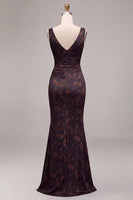 Load image into Gallery viewer, Black Floral V-Neck Mermaid Cap Sleeves Long Formal Dress