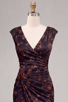 Load image into Gallery viewer, Black Floral V-Neck Mermaid Cap Sleeves Long Formal Dress