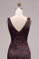 Load image into Gallery viewer, Black Floral V-Neck Mermaid Cap Sleeves Long Formal Dress