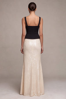 Sparkly Black and White Sequins Mermaid Square Neck Long Formal Dress