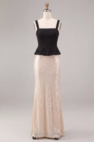 Load image into Gallery viewer, Sparkly Black and White Sequins Mermaid Square Neck Long Formal Dress