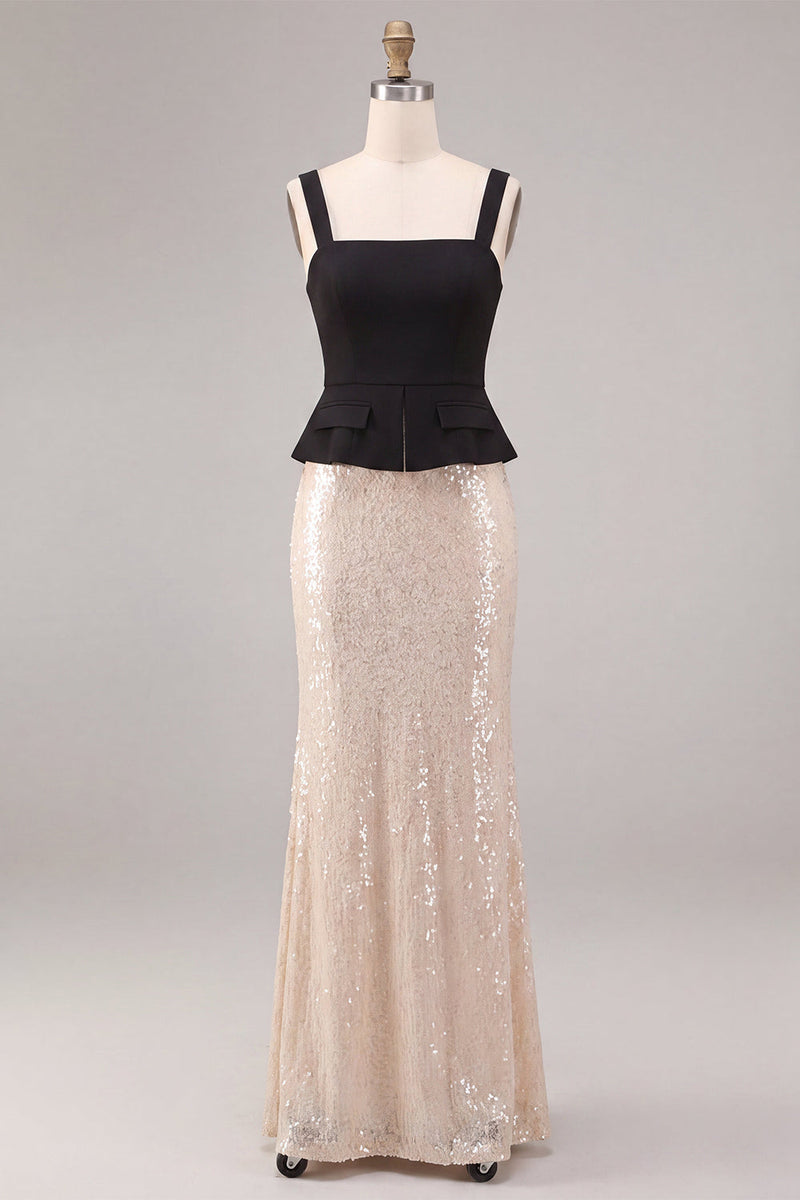 Load image into Gallery viewer, Sparkly Black and White Sequins Mermaid Square Neck Long Formal Dress