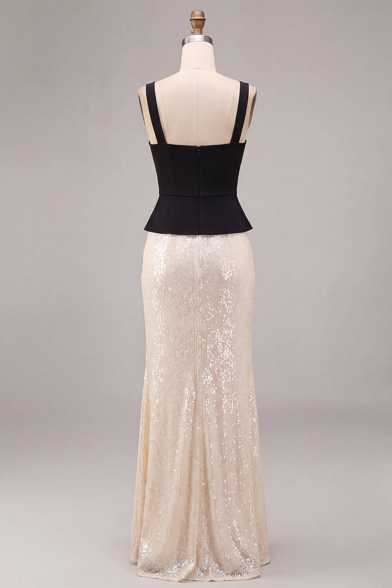 Load image into Gallery viewer, Sparkly Black and White Sequins Mermaid Square Neck Long Formal Dress