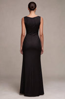 Load image into Gallery viewer, Simple Black Satin Cowl Neck Mermaid Long Formal Dress