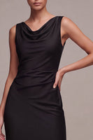 Load image into Gallery viewer, Simple Black Satin Cowl Neck Mermaid Long Formal Dress