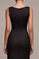 Load image into Gallery viewer, Simple Black Satin Cowl Neck Mermaid Long Formal Dress